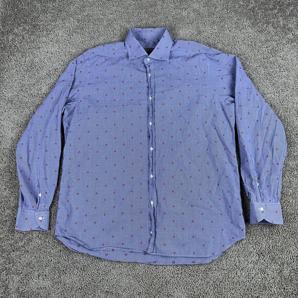 Saks Fifth Avenue Shirt Mens XL Gingham Micro Flower Button Up Made in Italy - Picture 2 of 11